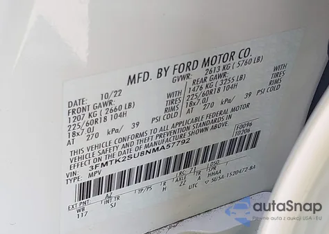 2022 Ford Mustang Mach-E California Route 1 from USA, damaged, VIN 3FMTK2SU8NMA57792